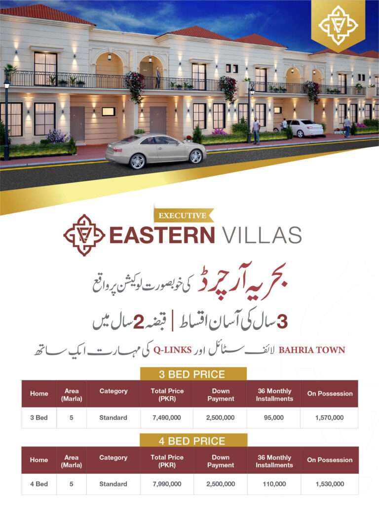 Q Links eastern executive villas bahria orchard lahore payment plan