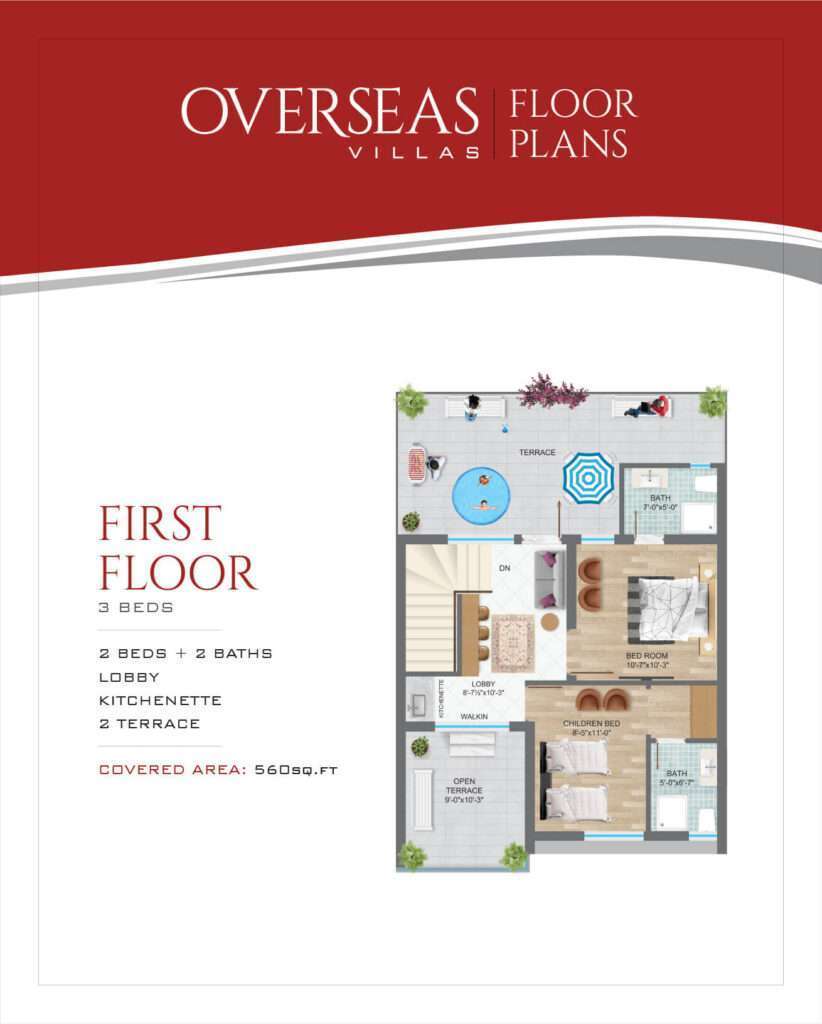 q links overseas villas bahria orchard lahore 1st floor plan 3 beds