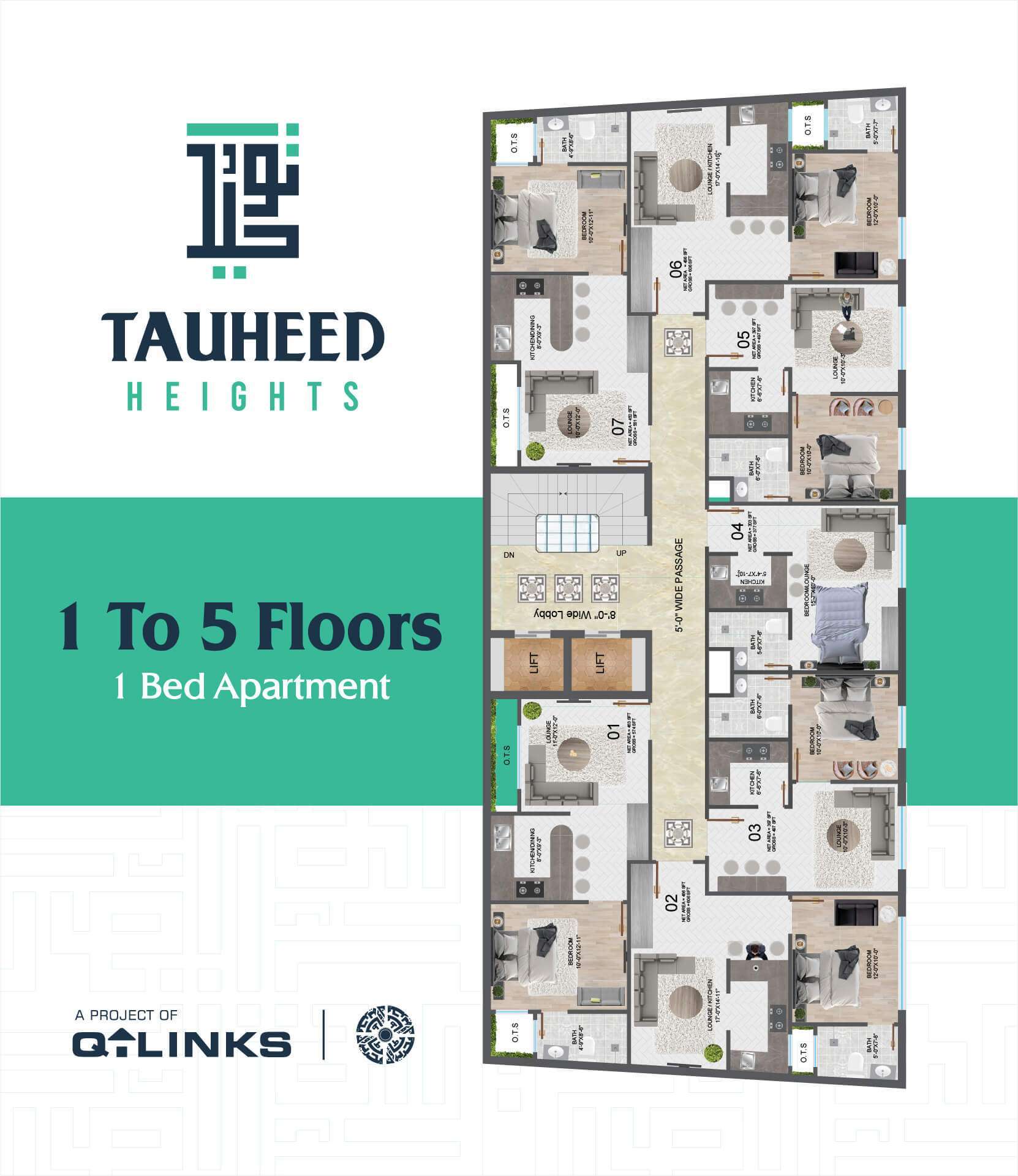 Q Links Tauheed Heights Bahria Town Lahore 1st To 5th Floor Plan